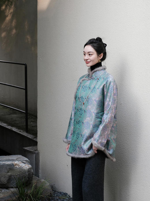 盛唐牡丹|万寿无疆宋锦水貂毛棉服 商品图5