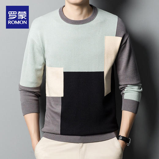 【撞色拼接】罗蒙秋冬针织衫男士时尚毛衣舒适男士打底外穿毛衣针织卫衣 商品图3