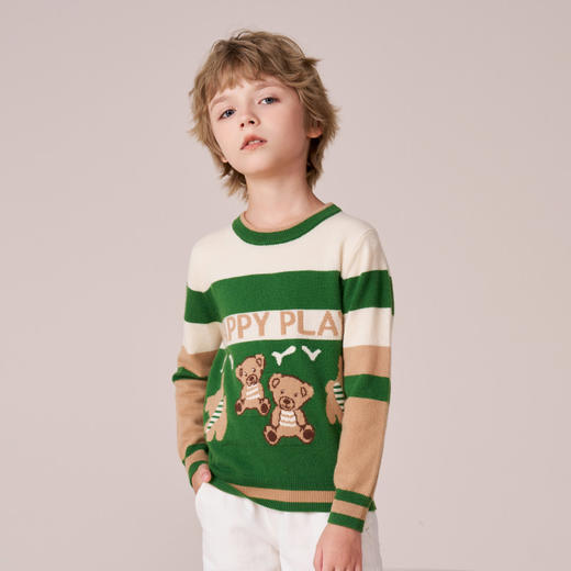 mettekids男童羊绒衫秋冬新款打底针织衫儿童休闲圆领条纹毛衣 商品图1
