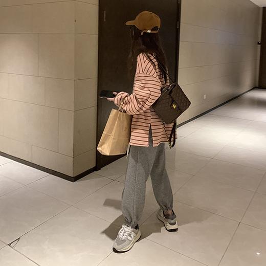 春秋季【休闲风套头 圆领长袖卫衣女款】韩版撞色条纹 宽松女装上衣 商品图2