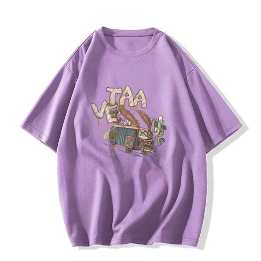 春装新款【美式复古棉质大码 宽松t恤短袖女】女士上衣 舒适百搭 t恤衫 商品图6