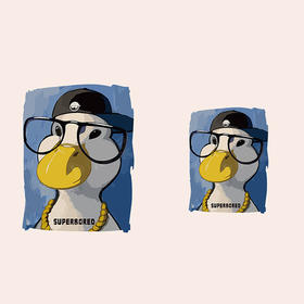 潮牌个性文艺鸭新款图案热转印戴眼镜鸭子A级过粉耐水洗胶印白墨烫画