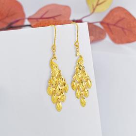 【限时克减150元】足金999 #婚庆 (足金999字印)5G黄金左右对称车花孔雀耳钩耳吊(5GES00444)（预售产品下单后不退款不退货不换货不补差价）