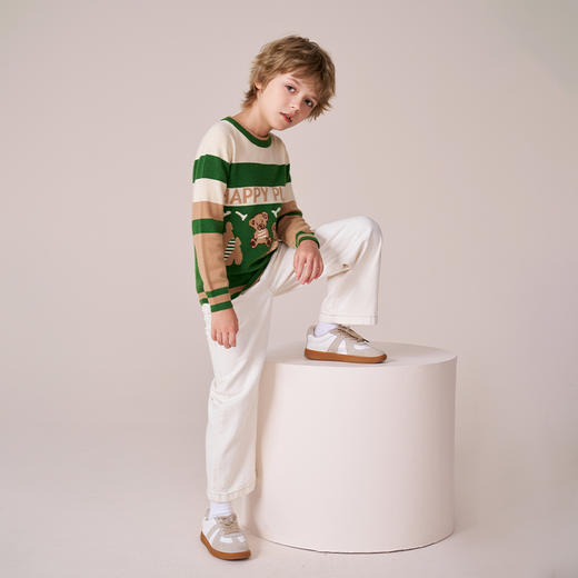 mettekids男童羊绒衫秋冬新款打底针织衫儿童休闲圆领条纹毛衣 商品图4