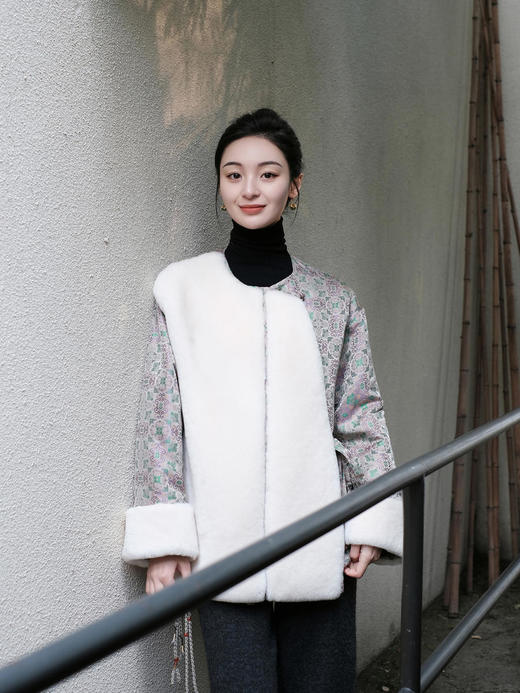 盛唐牡丹 |新中式重缎真丝宋锦羊毛外套  商品图1