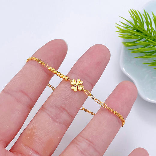 【限时克减150元】足金999 5G黄金调节双层间蹦迪珠鱼鳞四叶草手链(AG5GSL00118)预售产品下单后不退款不退货不换货不补差价 商品图2
