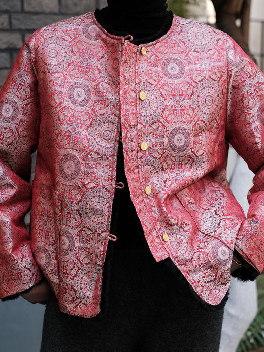 盛唐牡丹 |八达晕纹真丝宋锦羊毛外套 商品图0