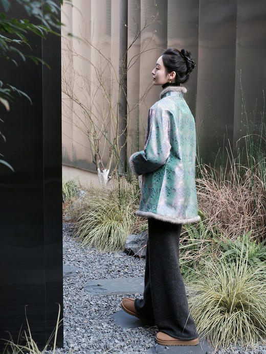 盛唐牡丹|万寿无疆宋锦水貂毛棉服 商品图4