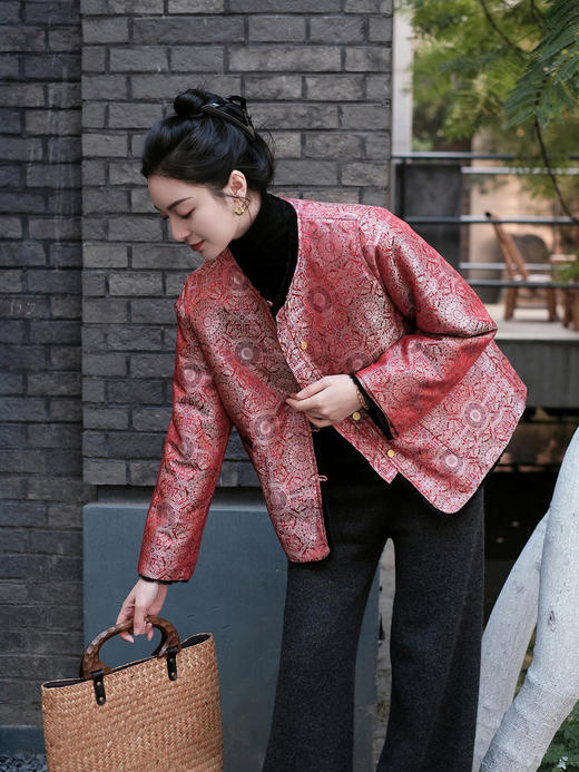 盛唐牡丹 |八达晕纹真丝宋锦羊毛外套 商品图2