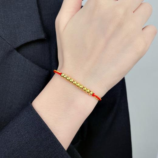 【限时7.5折】【定价黄金】足金 #电商超轻 3D硬金十全十美光珠(约4mm)幸运红绳可调节成品手串(AA3DSC00010)（预售产品下单后不退款不退货不换货不补差价） 商品图3