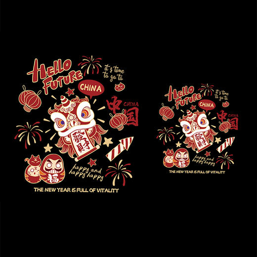 国潮中国风醒狮發财新款图案热转印A级过粉耐水洗胶印烫画 商品图0