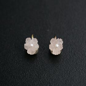 樱花粉晶珍珠耳夹