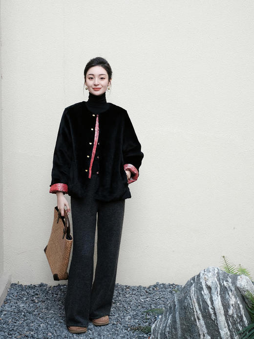 盛唐牡丹 |八达晕纹真丝宋锦羊毛外套 商品图6