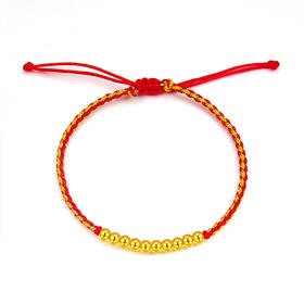【限时7.5折】【定价黄金】足金 #电商超轻 3D硬金十全十美光珠(约4mm)幸运红绳可调节成品手串(AA3DSC00010)（预售产品下单后不退款不退货不换货不补差价）