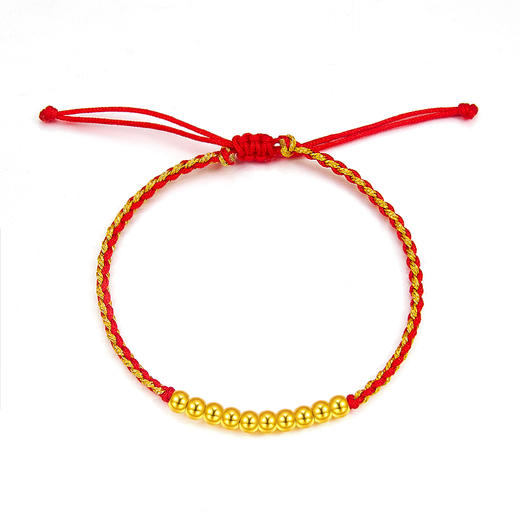 【限时7.5折】【定价黄金】足金 #电商超轻 3D硬金十全十美光珠(约4mm)幸运红绳可调节成品手串(AA3DSC00010)（预售产品下单后不退款不退货不换货不补差价） 商品图0