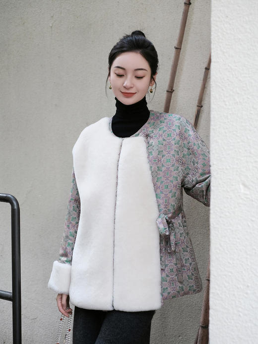 盛唐牡丹 |新中式重缎真丝宋锦羊毛外套  商品图2