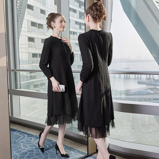 奢姿2025年冬季新款大码女装气质蕾丝连衣裙胖妹妹木耳领时尚裙子9934853239 商品图0