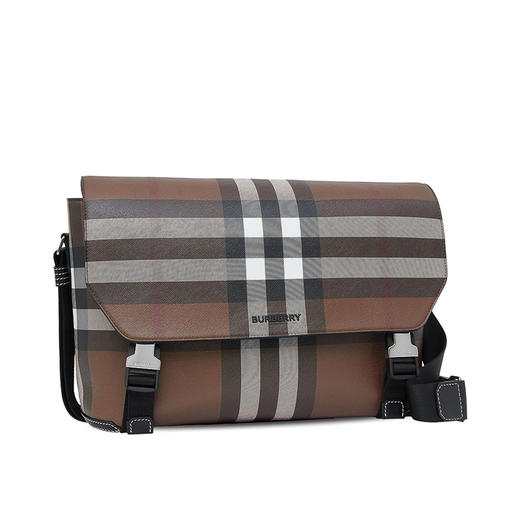 BURBERRY 巴宝莉 男士大号格纹拼皮革大号信使包 深桦木棕色 8054718 A8900 商品图1