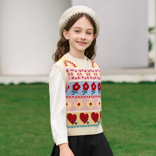 mettekids女童羊绒背心秋冬彩色条纹针织打底衫儿童加厚无袖毛衣 商品图3