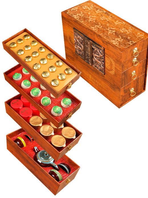 优选丨龙鹏盛世四层六大茗茶礼盒装 木质礼盒+六大茗茶配套茶具 商品图3