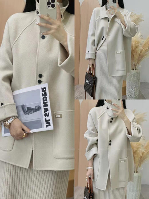 漆黑色绵羊毛大衣LZ6C02 商品图2