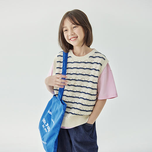 棵初春款儿童波浪纹针织背心马甲母女亲子款条纹撞色坎肩 商品图3