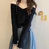 春秋季新款【长袖针织衫女 V领露肩打底衫】修身显瘦 纯色短款 软糯上衣女 商品缩略图5