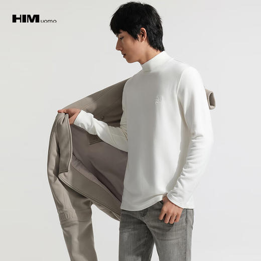 HIM漢崇  保暖双面抓毛休闲T恤半高领修身亲肤保暖打底衫 2025冬季 商品图0