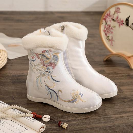 【麟凤 】羽绒加绒保暖毛口靴，中国风内增高防水绣花短靴TM-001 商品图1