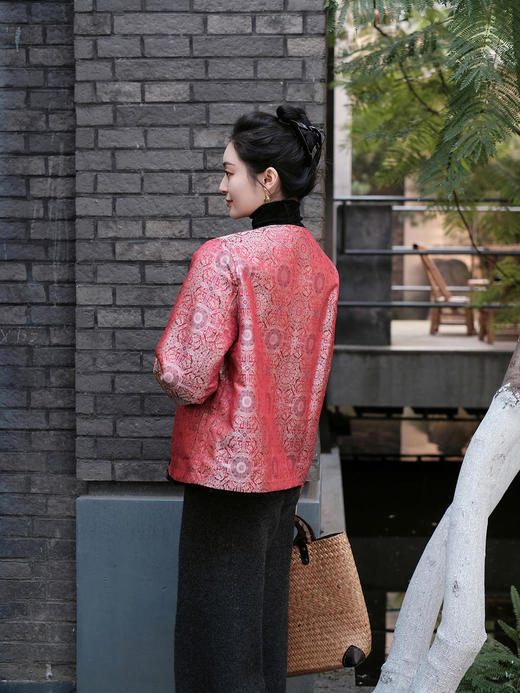 盛唐牡丹 |八达晕纹真丝宋锦羊毛外套 商品图3