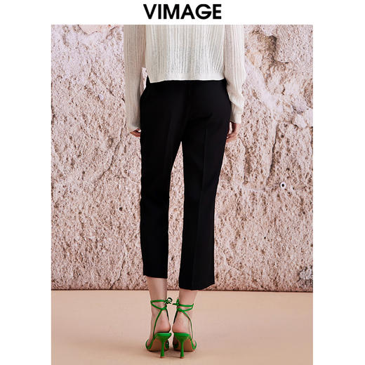VIMAGE纬漫纪春季新款高腰纯色显瘦开叉裤子V2105732 商品图4