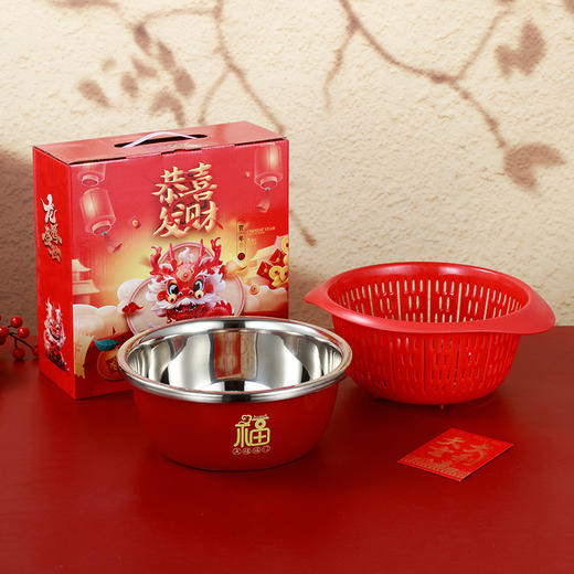 【春节不打烊！国潮五福聚宝盆】可放微波炉，沥碗、盛汤、盛水果、盛蔬菜！2024龙年多用盆家用不锈钢盆 商品图2