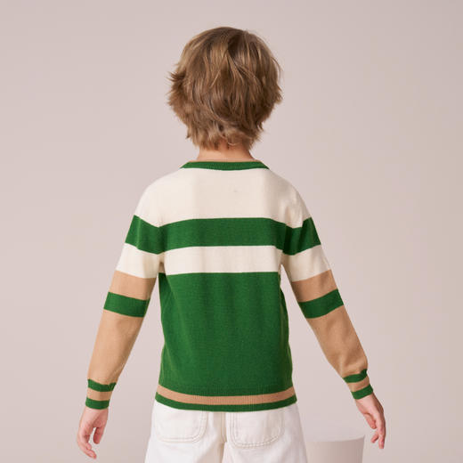 mettekids男童羊绒衫秋冬新款打底针织衫儿童休闲圆领条纹毛衣 商品图2
