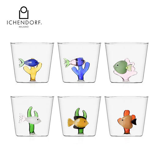 Ichendorf 玻璃水杯 珊瑚⻥350ml  意大利创意手工立体动物透明玻璃水杯 商品图3