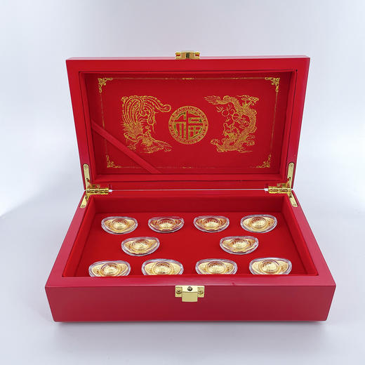【限时克减150元】足金999 #婚庆 黄金万两金元宝十枚装摆件礼盒婚庆礼盒陪嫁嫁妆订婚聘礼摆件礼盒(ATBJ00029)（预售产品下单后不退款不退货不换货不补差价） 商品图1
