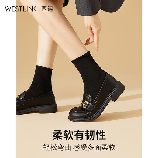 西遇马衔扣乐福鞋女新款金属扣英伦风厚底休闲小皮鞋21433629 商品图1