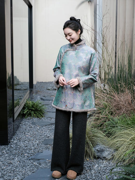 盛唐牡丹|万寿无疆宋锦水貂毛棉服 商品图1