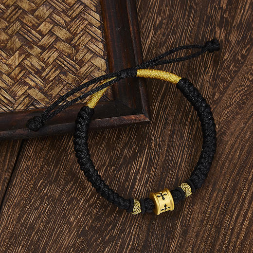 【限时7.5折】【定价黄金】足金 3D硬金黑烤漆十字转运珠黑绳调节成品手串(AA3DSC00091)（预售产品下单后不退款不退货不换货不补差 商品图0