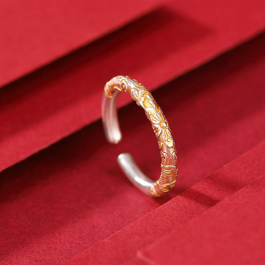 S999.9足银描金国潮民族风，樱花戒指气质复古中国风花朵指环CW-JZ06454 商品图0