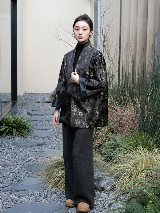  盛唐牡丹 |重缎真丝宋锦双面穿皮衣 商品图0