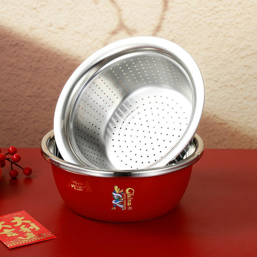 【春节不打烊！国潮五福聚宝盆】可放微波炉，沥碗、盛汤、盛水果、盛蔬菜！2024龙年多用盆家用不锈钢盆 商品图1