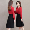 春季新款，长袖假两件中长款高腰A字裙时尚拼结连衣裙QYM-XY-23DB73-Y 商品缩略图2
