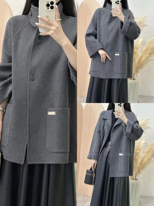 漆黑色绵羊毛大衣LZ6C02 商品图3