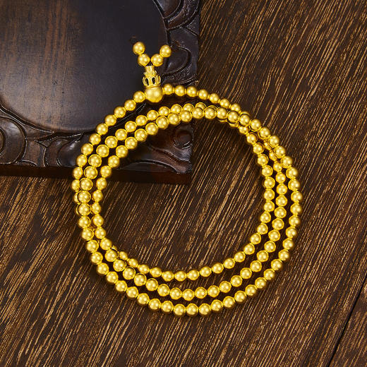 【限时克减150元】足金999.9 古法葫芦圆珠(约3.7mm)三圈手串（周长约51-52cm）(GFSCW00014)补差价）预售产品下单后不退款不退货不换货不补差价 商品图0