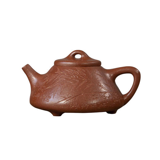 茶香记  紫砂壶 降坡泥刻绘（竹） 子冶石瓢  古朴清雅  红艳油润 商品图4