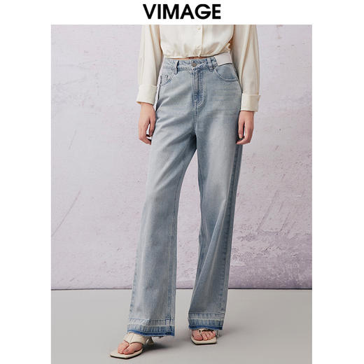 VIMAGE纬漫纪春季新款时尚休闲显瘦高腰百搭牛仔裤V2105718 商品图4