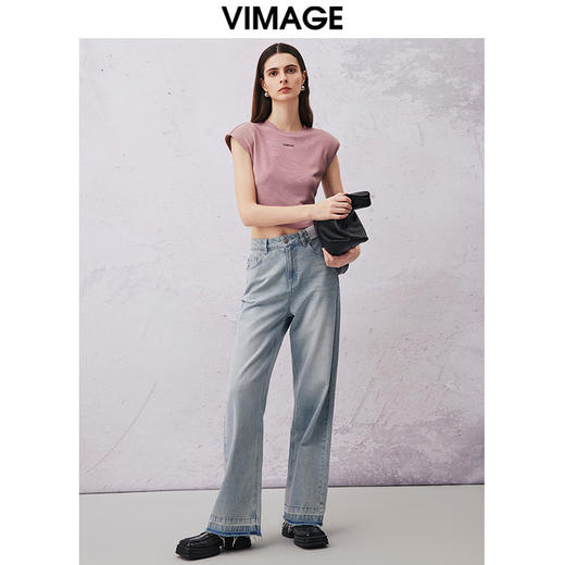 VIMAGE纬漫纪春季新款时尚休闲显瘦高腰百搭牛仔裤V2105718 商品图1