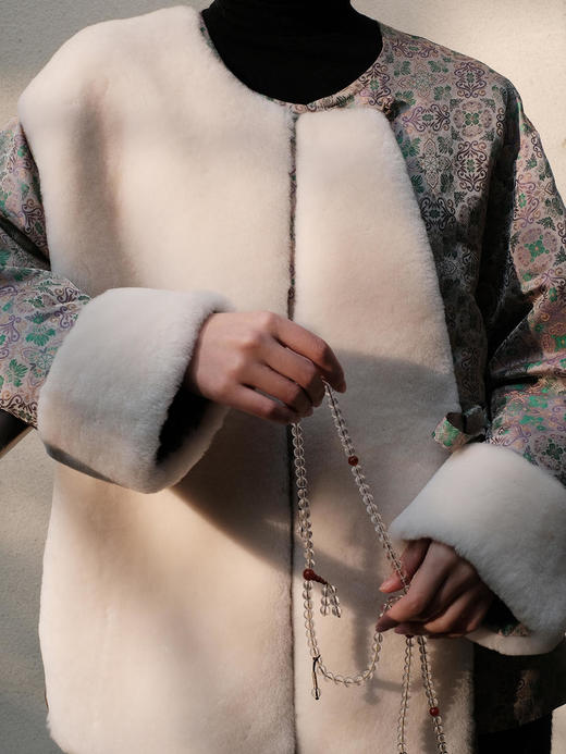 盛唐牡丹 |新中式重缎真丝宋锦羊毛外套  商品图6