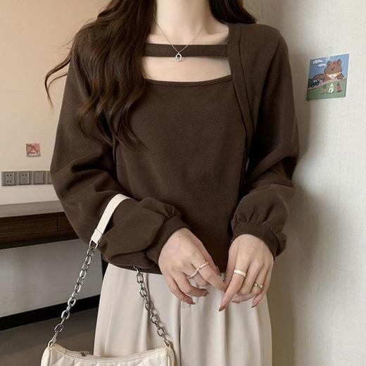 【大码长袖T恤女 2025年春秋新款】胖mm 设计感小众 镂空遮肚 显瘦上衣服 商品图2