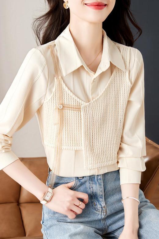 2025春装【新款假两件 拼接长袖衬衫女】春季女士衬衣 显瘦洋气 减龄上衣 商品图3